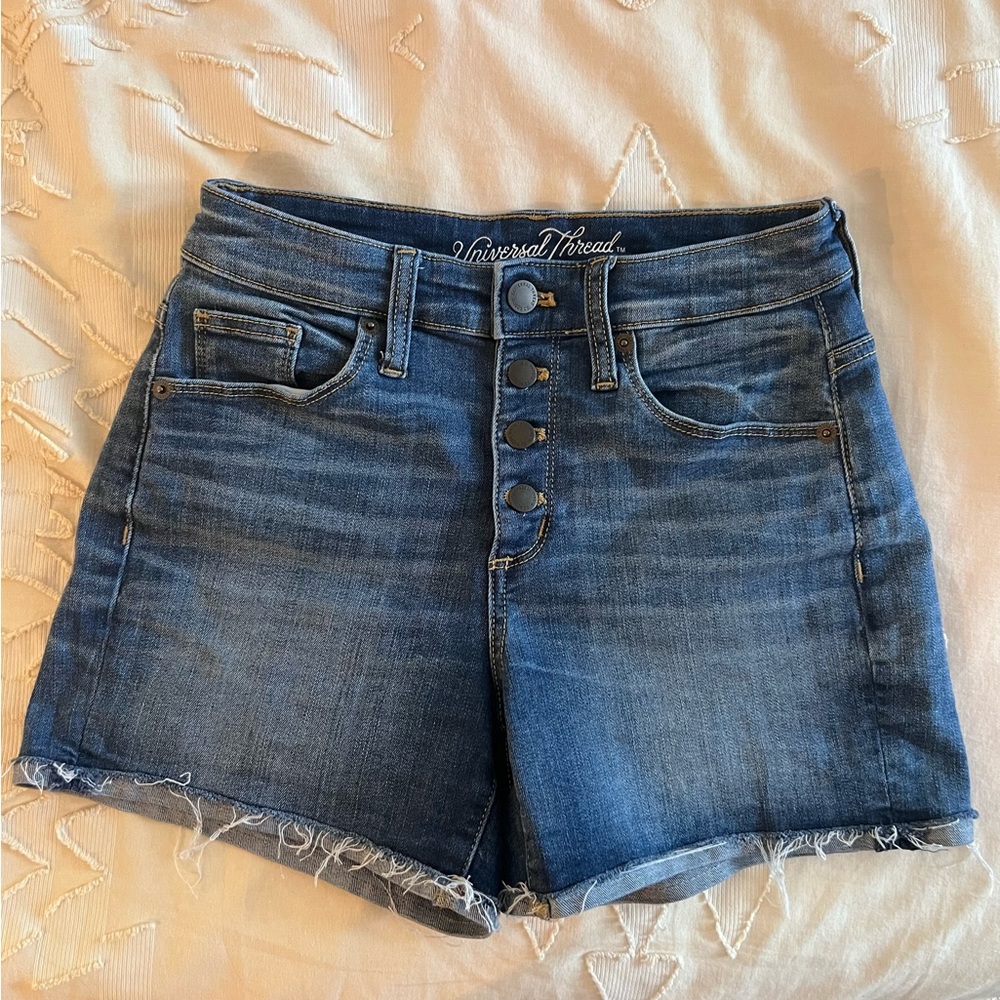 Universal Thread High Rise Midi button up blue jean shorts 2/26 regular